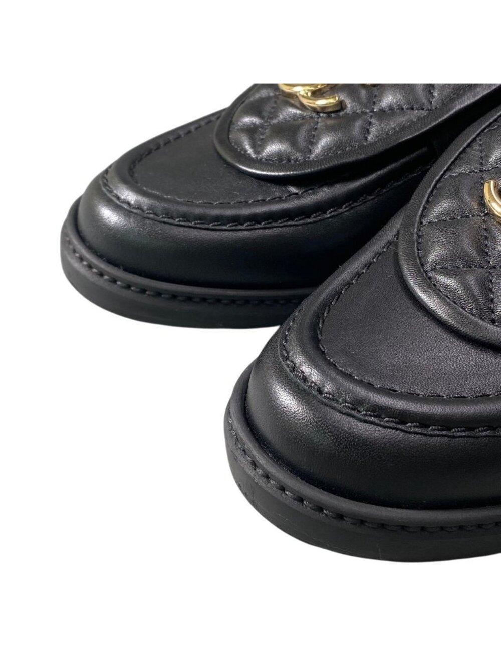 ★SOLD★ Chanel Quilted Turnlock Loafers CC Loafer 38.5 Black - Picture 7 of 10